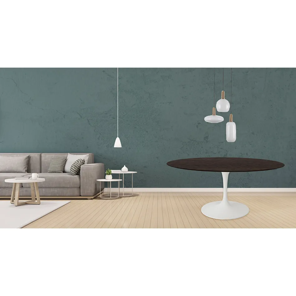 Tavolo Tulip Eero Saarinen H 73 Rotondo in Rovere Tinto Moka Made in Italy - Scarlet Viadurini