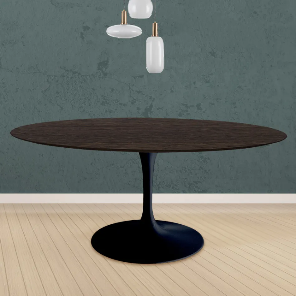 Tavolo Tulip Eero Saarinen H 73 Rotondo in Rovere Tinto Moka Made in Italy - Scarlet Viadurini