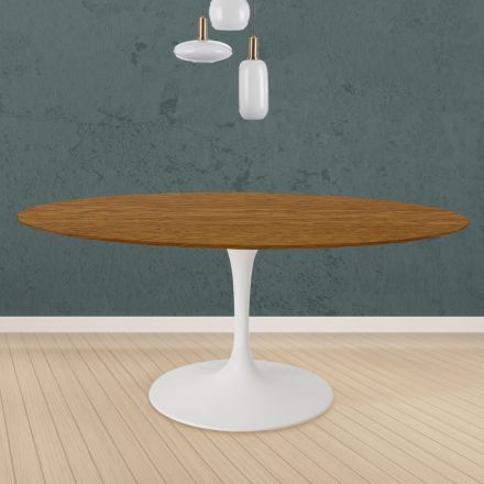 Tavolo Tulip Eero Saarinen H 73 Rotondo in Rovere Tinto Noce Chiaro Made in Italy - Scarlet Viadurini