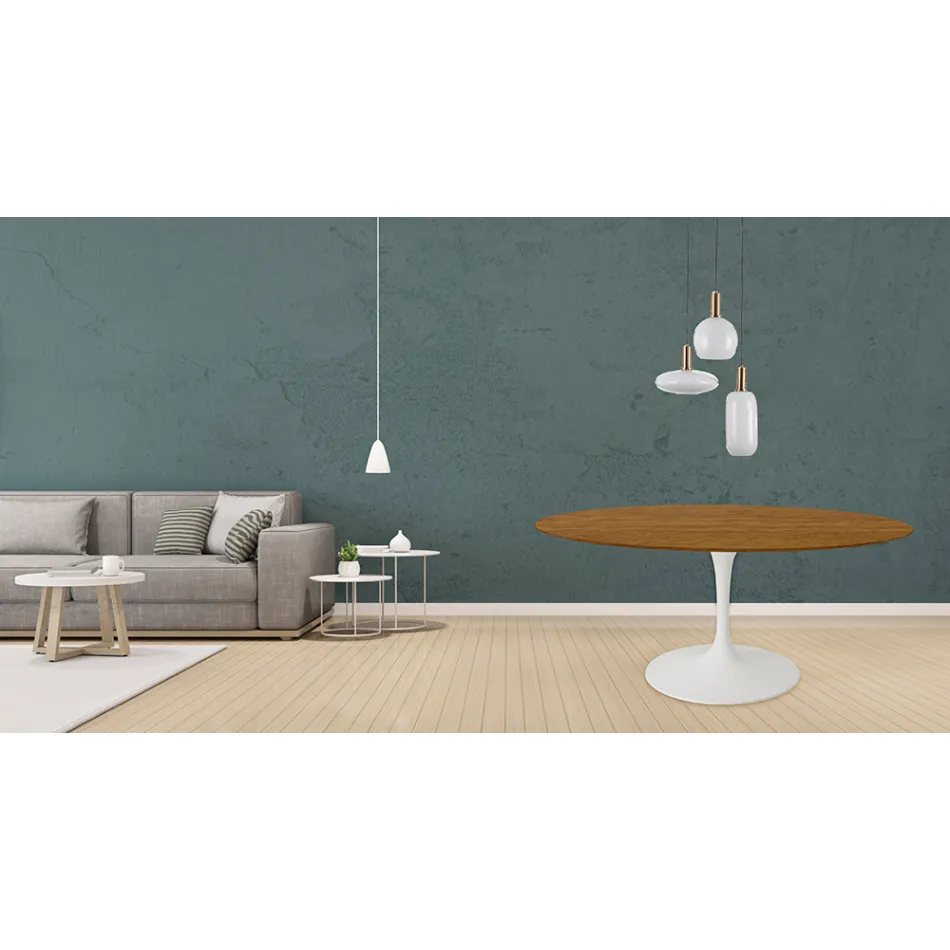 Tavolo Tulip Eero Saarinen H 73 Rotondo in Rovere Tinto Noce Chiaro Made in Italy - Scarlet Viadurini