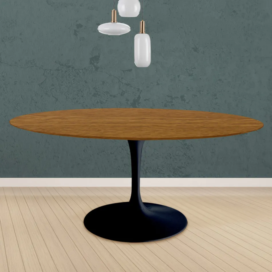 Tavolo Tulip Eero Saarinen H 73 Rotondo in Rovere Tinto Noce Chiaro Made in Italy - Scarlet Viadurini