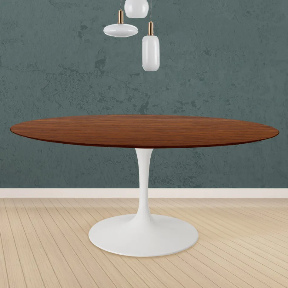 Tavolo Tulip Eero Saarinen H 73 Rotondo in Rovere Tinto Noce Scuro Made in Italy - Scarlet Viadurini