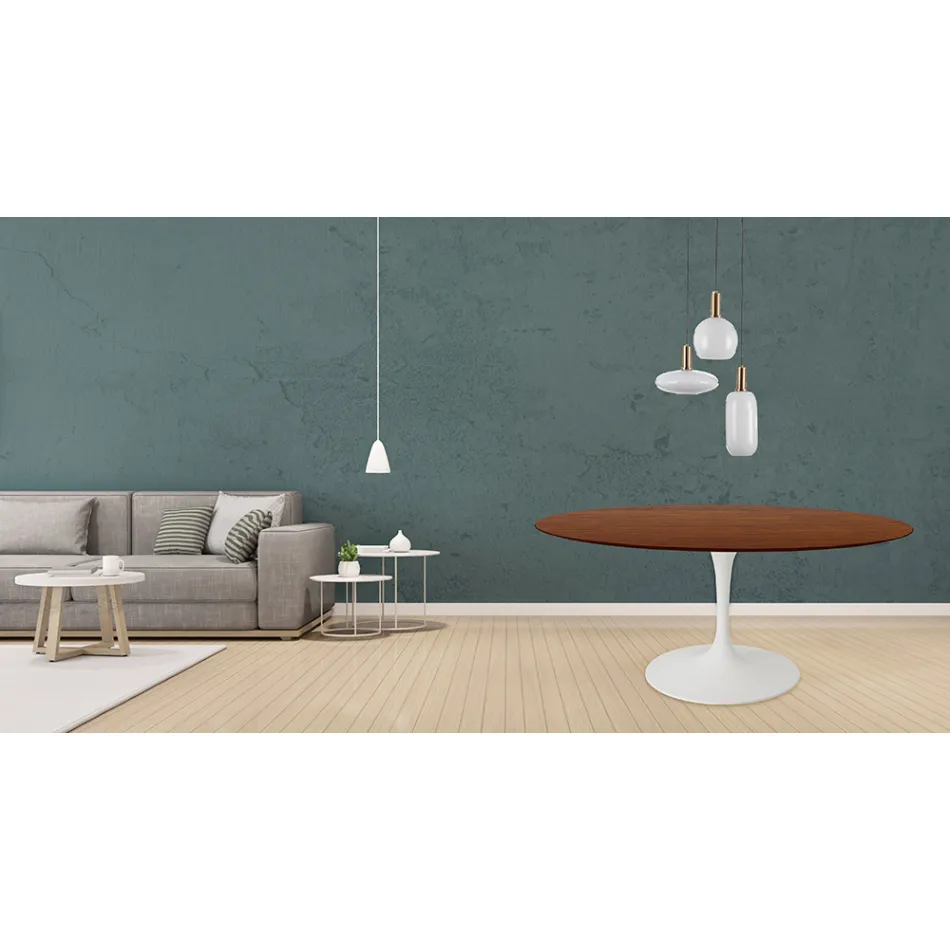 Tavolo Tulip Eero Saarinen H 73 Rotondo in Rovere Tinto Noce Scuro Made in Italy - Scarlet Viadurini