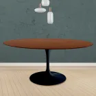 Tavolo Tulip Eero Saarinen H 73 Rotondo in Rovere Tinto Noce Scuro Made in Italy - Scarlet Viadurini
