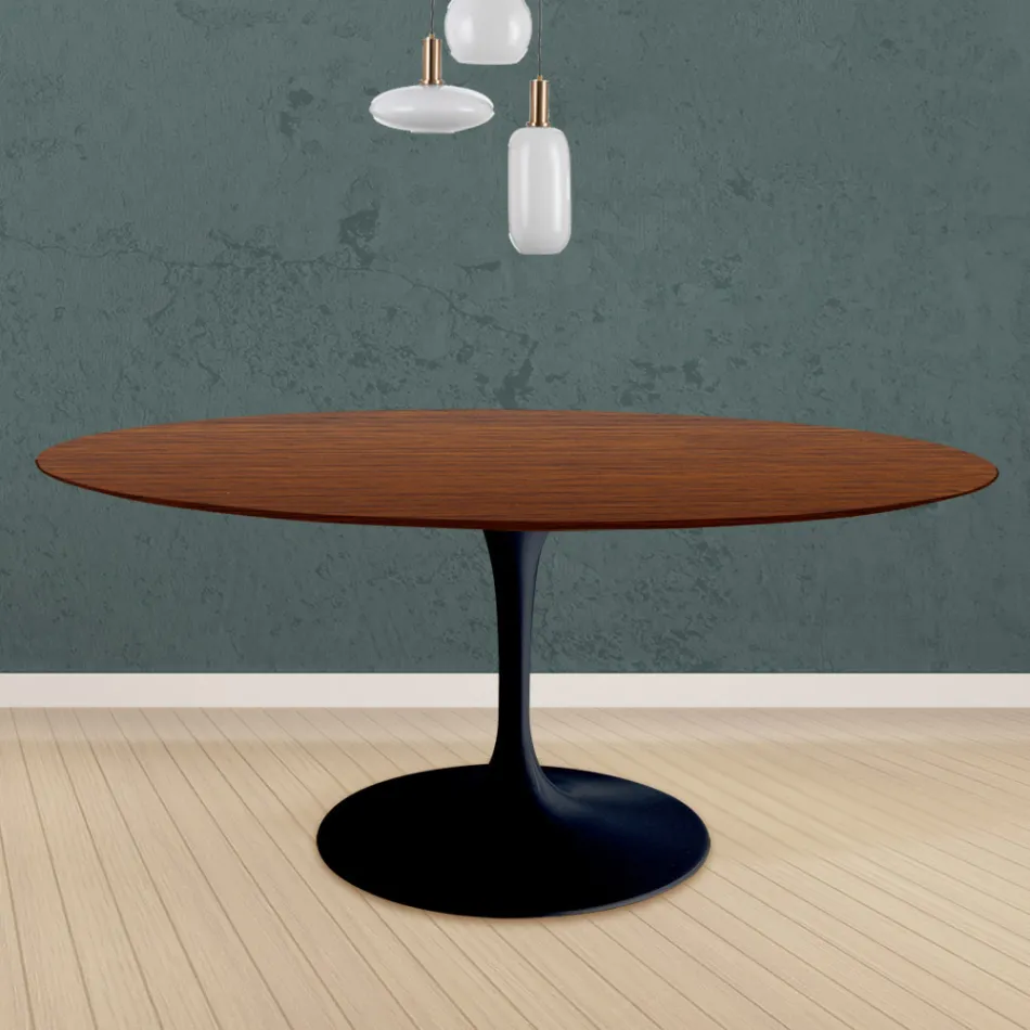 Tavolo Tulip Eero Saarinen H 73 Rotondo in Rovere Tinto Noce Scuro Made in Italy - Scarlet Viadurini