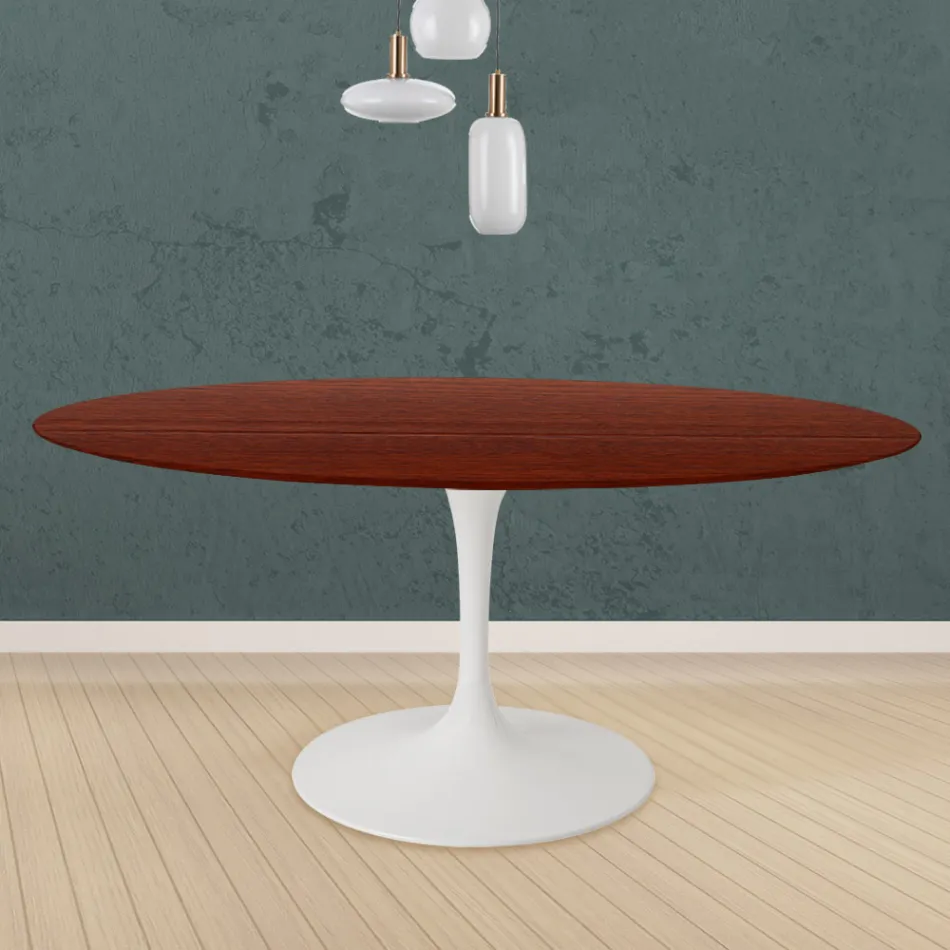 Tavolo Tulip Eero Saarinen H 73 Rotondo in Rovere Tinto Palissandro Made in Italy - Scarlet Viadurini