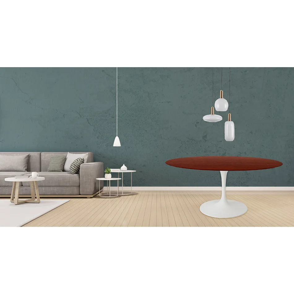 Tavolo Tulip Eero Saarinen H 73 Rotondo in Rovere Tinto Palissandro Made in Italy - Scarlet Viadurini