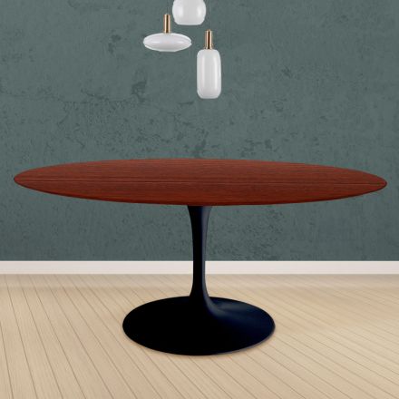 Tavolo Tulip Eero Saarinen H 73 Rotondo in Rovere Tinto Palissandro Made in Italy - Scarlet Viadurini