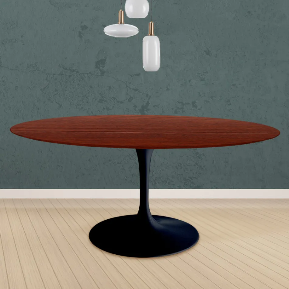 Tavolo Tulip Eero Saarinen H 73 Rotondo in Rovere Tinto Palissandro Made in Italy - Scarlet Viadurini