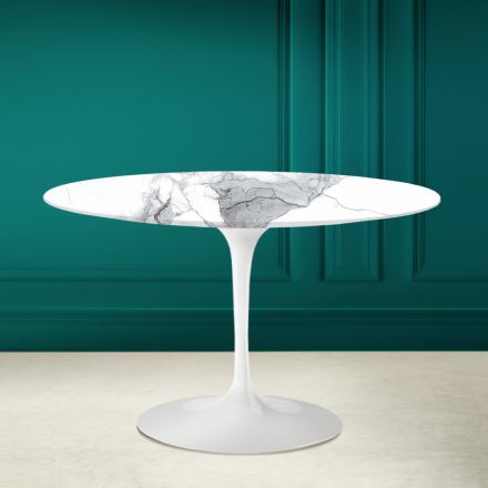 Tavolo Tulip Eero Saarinen H 73 Rotondo in Statuario Altissimo Made in Italy - Scarlet Viadurini