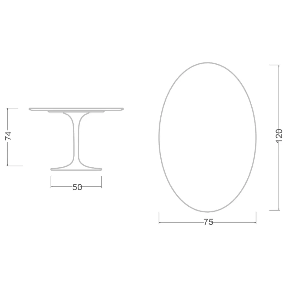 Tavolo Tulip Eero Saarinen H 74 con Piano Ovale in Marmo Arabescato Made in Italy - Scarlet Viadurini