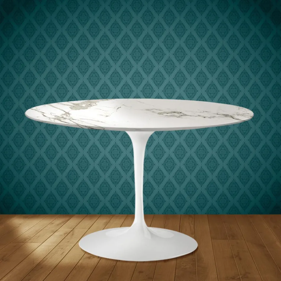 Tavolo Tulip Eero Saarinen H 74 in Ceramica Aura 22 Made in Italy - Scarlet Viadurini