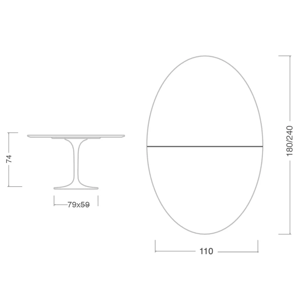 Tavolo Tulip Eero Saarinen H 74 Ovale Allungabile in Laminato Liquido Bianco - Scarlet Viadurini