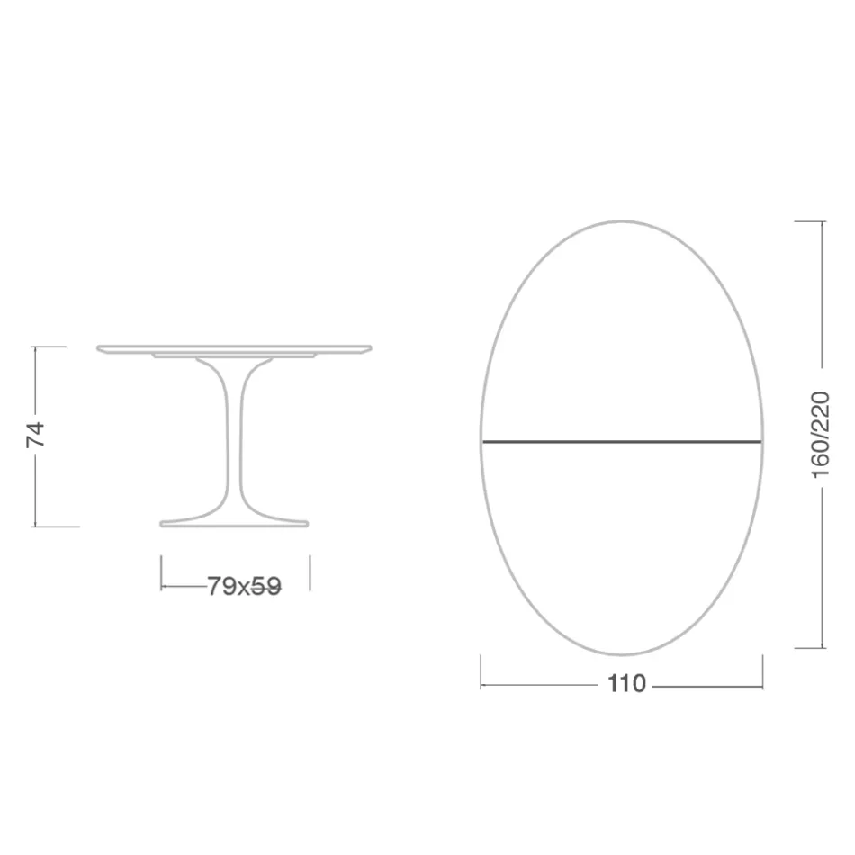 Tavolo Tulip Eero Saarinen H 74 Ovale Allungabile in Laminato Liquido Bianco - Scarlet Viadurini