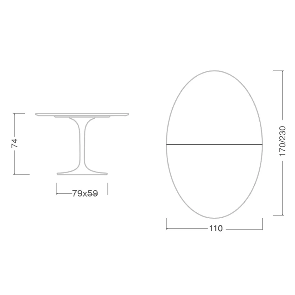 Tavolo Tulip Eero Saarinen H 74 Ovale Allungabile in Laminato Liquido Nero - Scarlet Viadurini