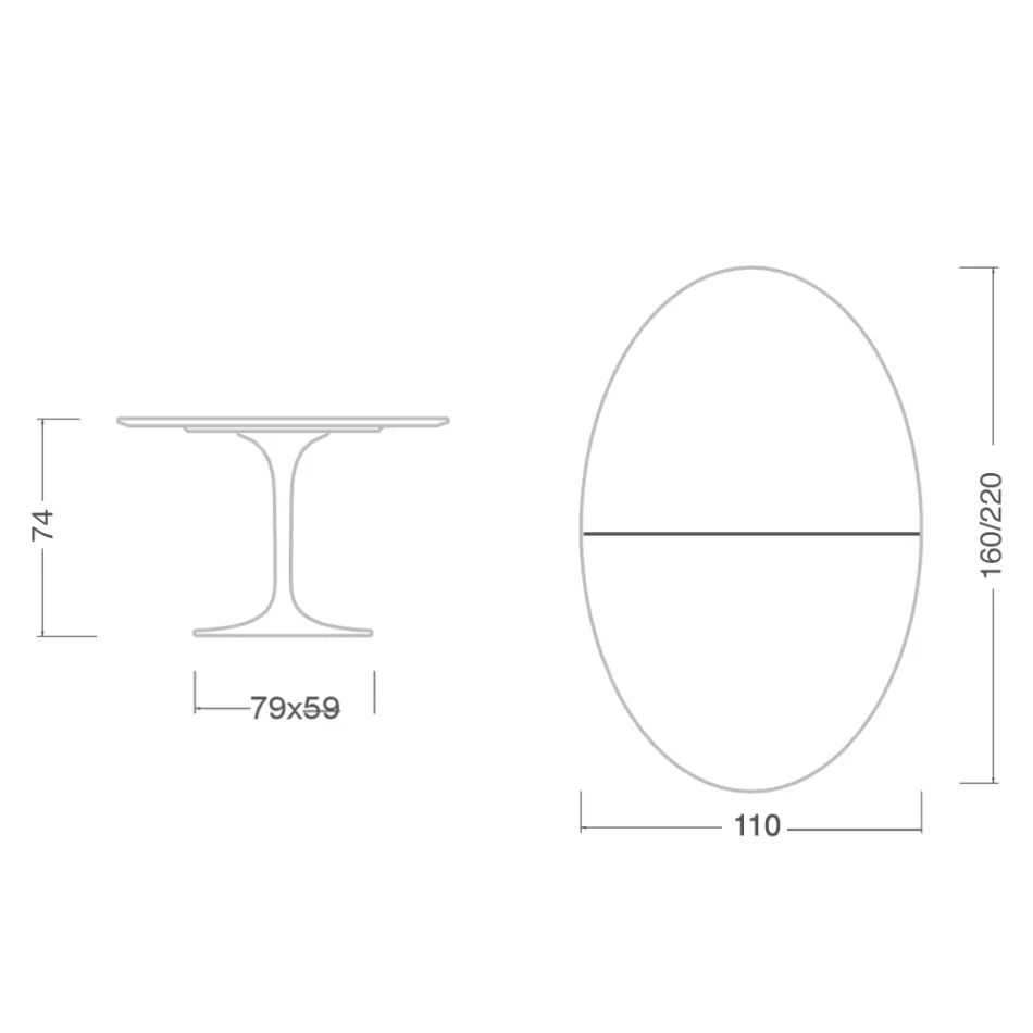Tavolo Tulip Eero Saarinen H 74 Ovale Allungabile in Laminato Liquido Nero - Scarlet Viadurini