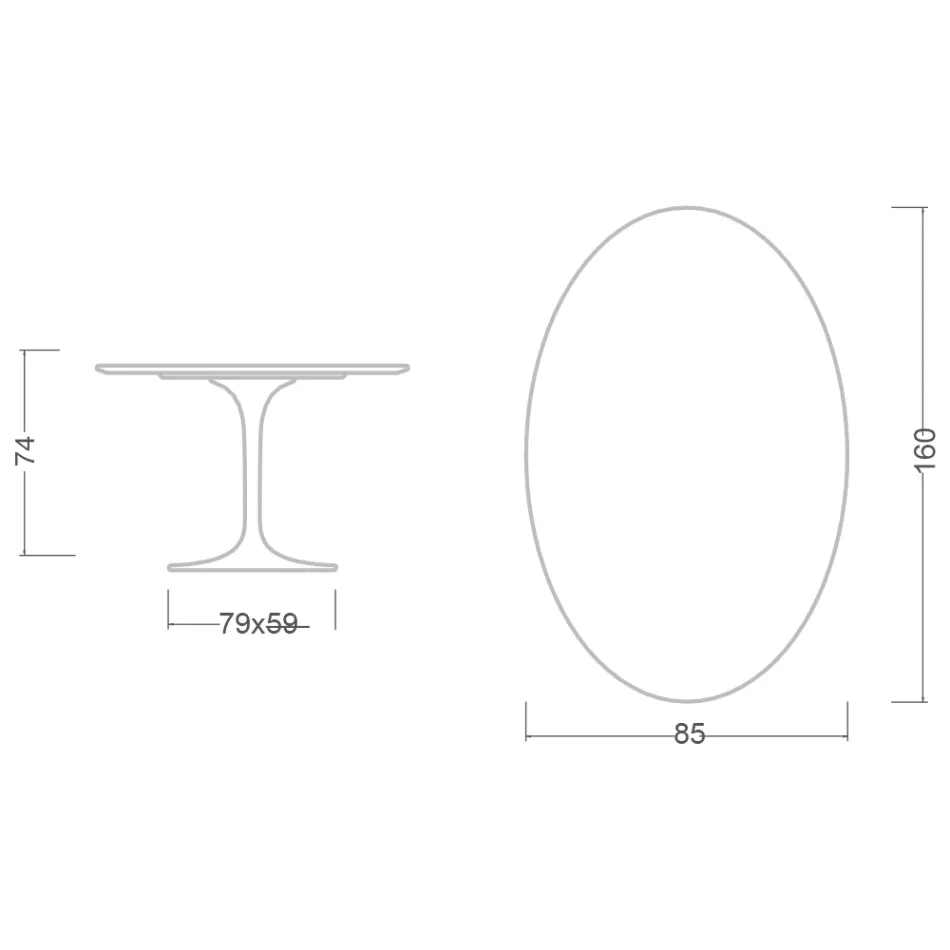 Tavolo Tulip Eero Saarinen H 74 Ovale in Ceramica Domoos Made in Italy - Scarlet Viadurini