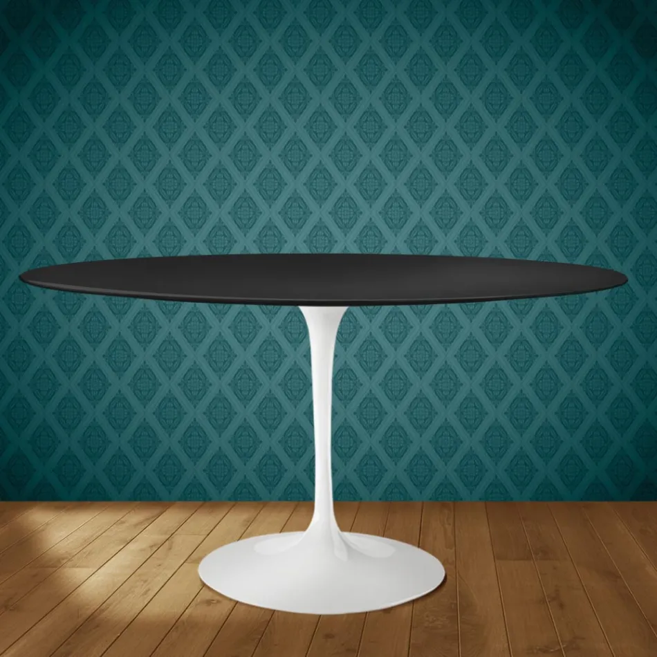 Tavolo Tulip Eero Saarinen H 74 Ovale in Ceramica Domoos Made in Italy - Scarlet Viadurini