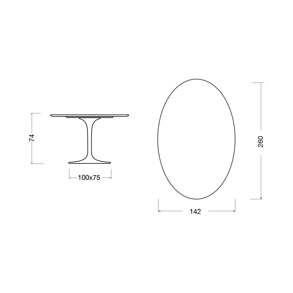 Tavolo Tulip Eero Saarinen H 74 Ovale in Ceramica Entzo Made in Italy - Scarlet Viadurini