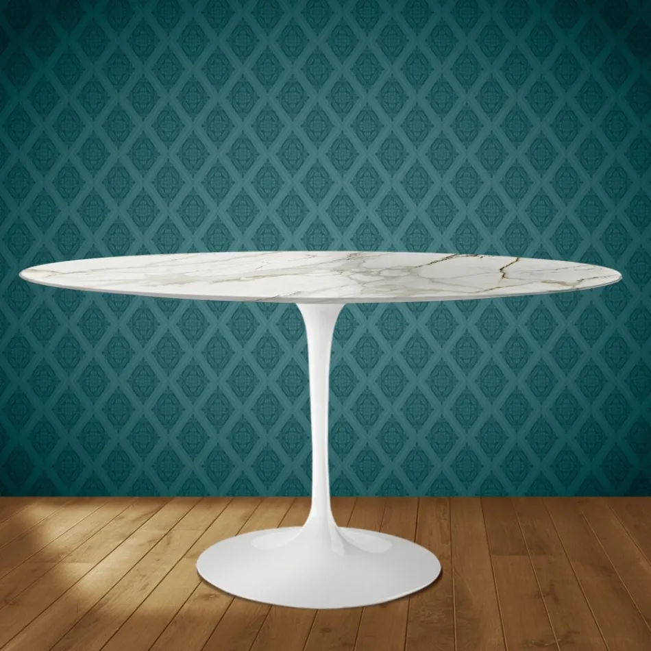 Tavolo Tulip Eero Saarinen H 74 Ovale in Ceramica Lucid Made in Italy - Scarlet Viadurini