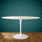 Tavolo Tulip Eero Saarinen H 74 Ovale in Ceramica Marmorio Made in Italy - Scarlet Viadurini