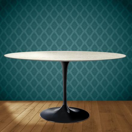 Tavolo Tulip Eero Saarinen H 74 Ovale in Ceramica Marmorio Made in Italy - Scarlet Viadurini