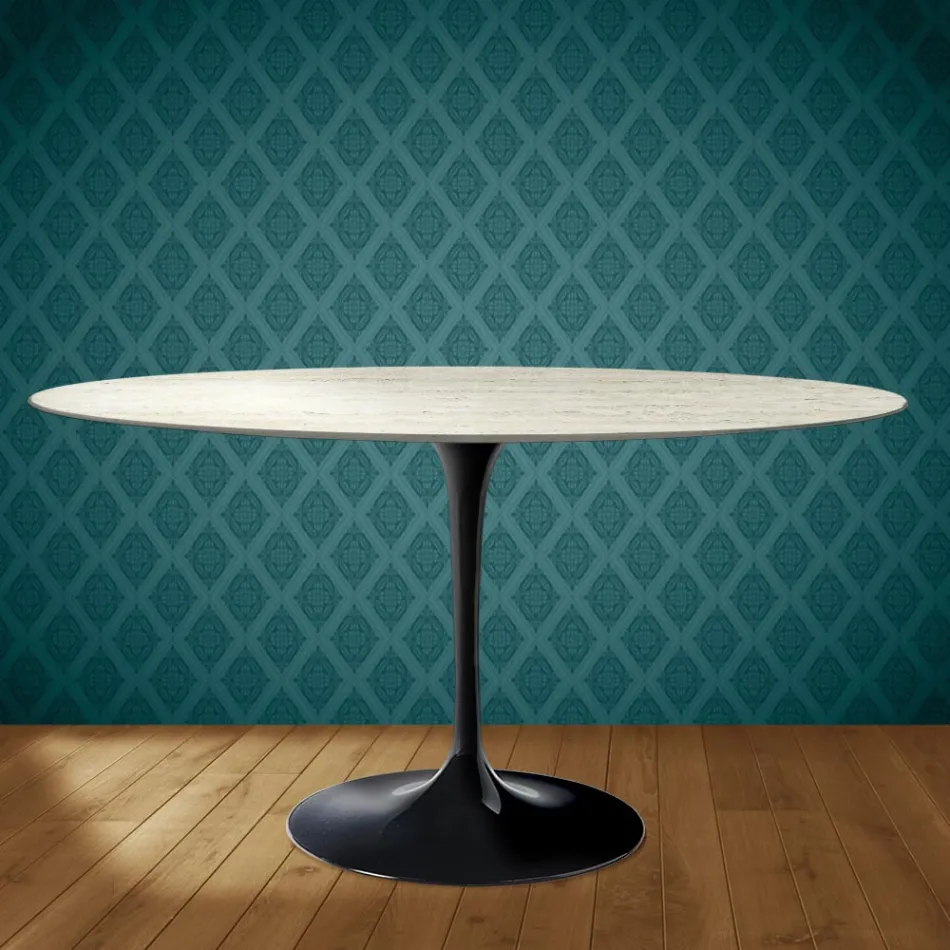 Tavolo Tulip Eero Saarinen H 74 Ovale in Ceramica Marmorio Made in Italy - Scarlet Viadurini