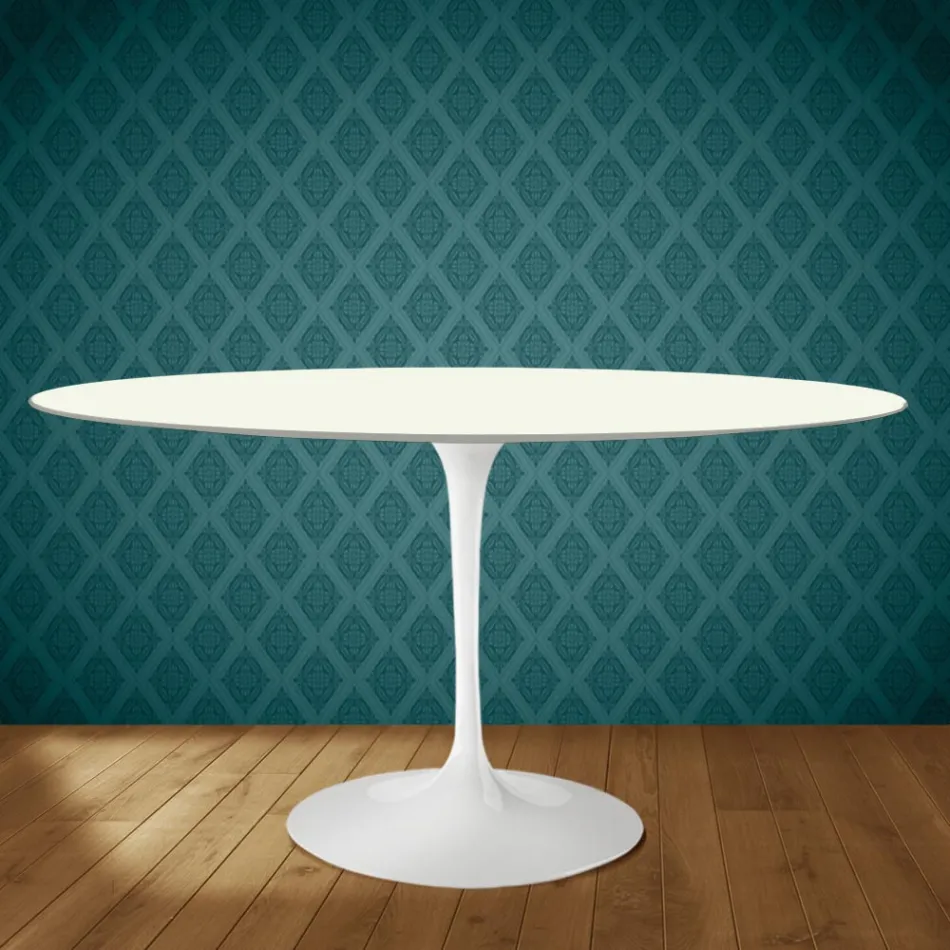 Tavolo Tulip Eero Saarinen H 74 Ovale in Ceramica Moonè Made in Italy - Scarlet Viadurini
