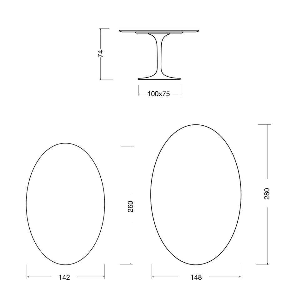 Tavolo Tulip Eero Saarinen H 74 Ovale in Ceramica Morpheus Made in Italy - Scarlet Viadurini