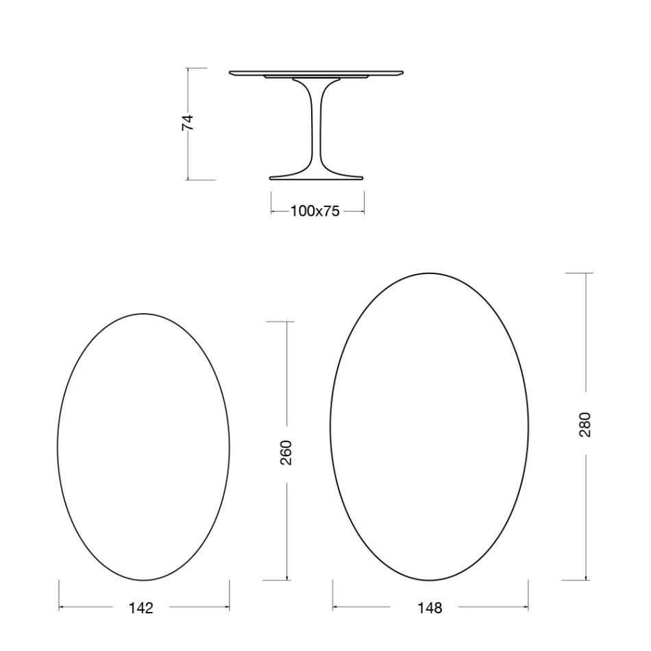Tavolo Tulip Eero Saarinen H 74 Ovale in Ceramica Rem Made in Italy - Scarlet Viadurini