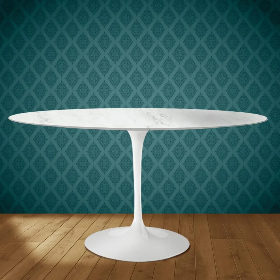 Tavolo Tulip Eero Saarinen H 74 Ovale in Ceramica Salina Made in Italy - Scarlet Viadurini