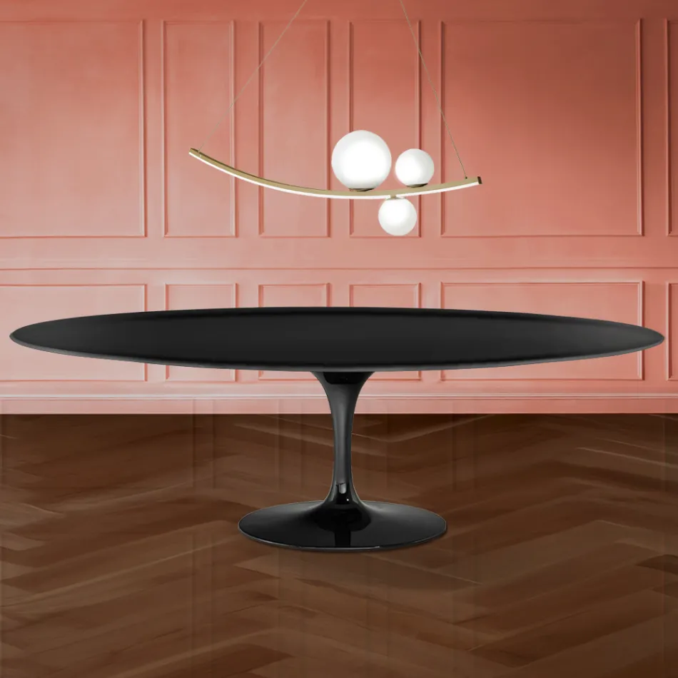 Tavolo Tulip Eero Saarinen H 74 Ovale in laminato Liquido Made in Italy - Scarlet Viadurini