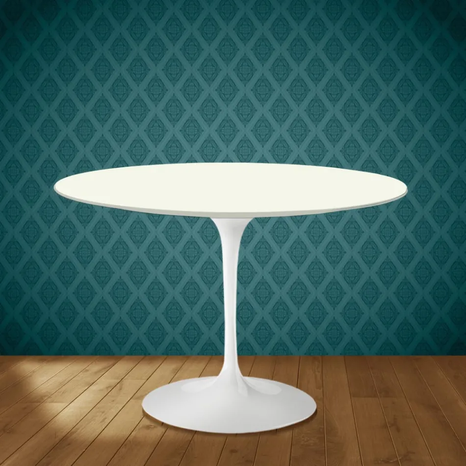 Tavolo Tulip Eero Saarinen H 74 Rotondo in Ceramica Moonè Made in Italy - Scarlet Viadurini