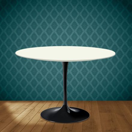 Tavolo Tulip Eero Saarinen H 74 Rotondo in Ceramica Moonè Made in Italy - Scarlet Viadurini