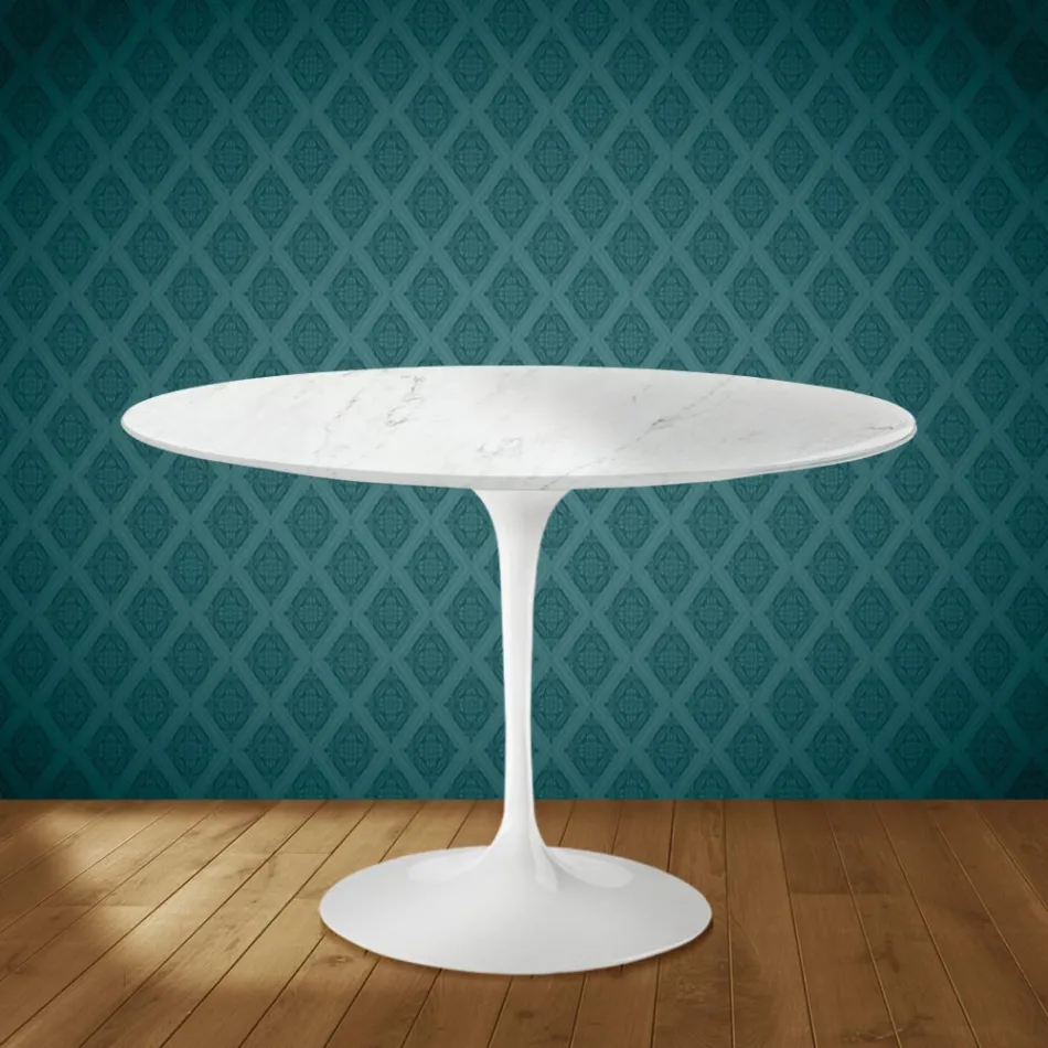 Tavolo Tulip Eero Saarinen H 74 Rotondo in Ceramica Salina Made in Italy - Scarlet Viadurini