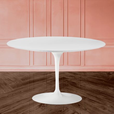 Tavolo Tulip Eero Sarinen H 73 con Piano in MDF Laminato Liquido Bianco - Scarlet Viadurini