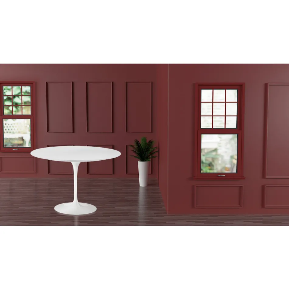 Tavolo Tulip Eero Sarinen H 73 con Piano in MDF Laminato Liquido Bianco - Scarlet Viadurini