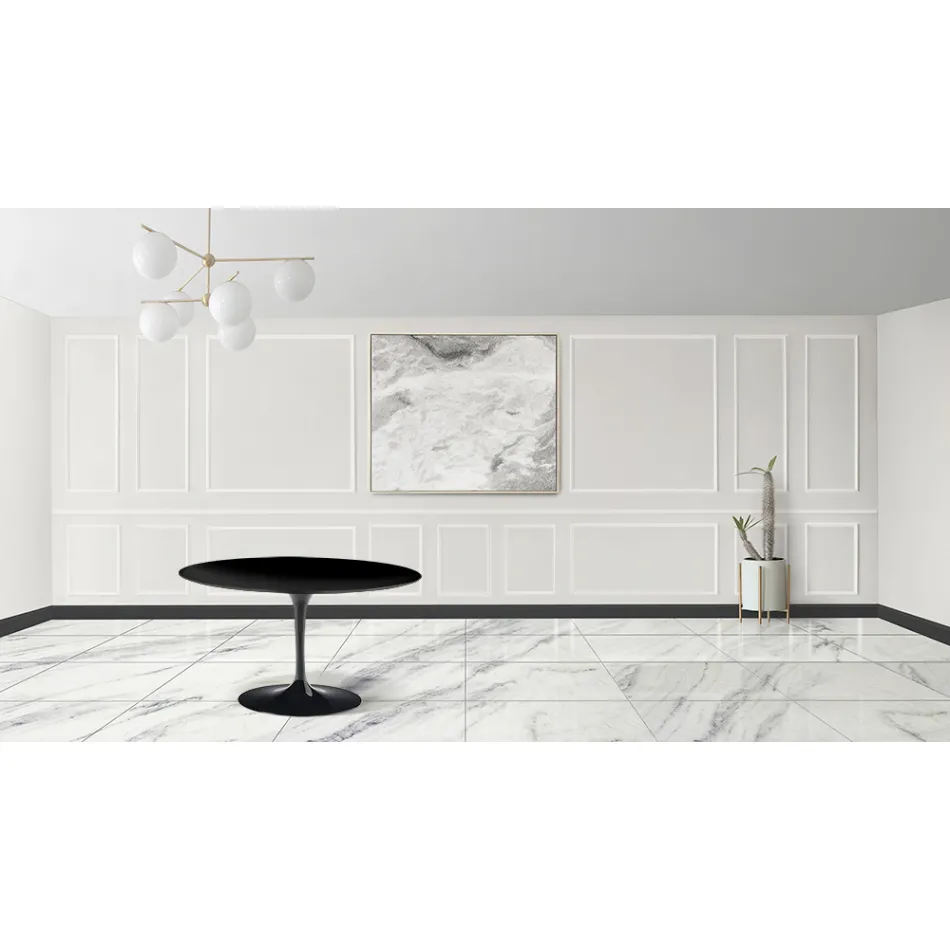 Tavolo Tulip Eero Sarinen H 73 con Piano in MDF Laminato Liquido Nero - Scarlet Viadurini
