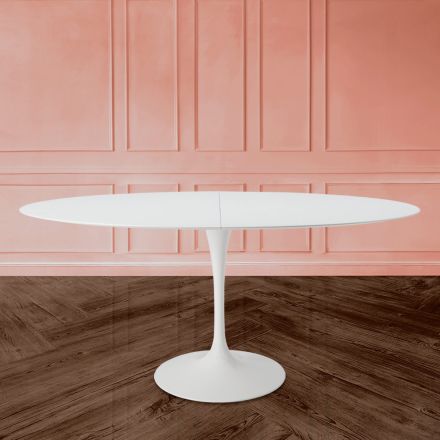 Tavolo Tulip Eero Sarinen H 73 Ovale Allungabile in Laminato Liquido Bianco - Scarlet Viadurini