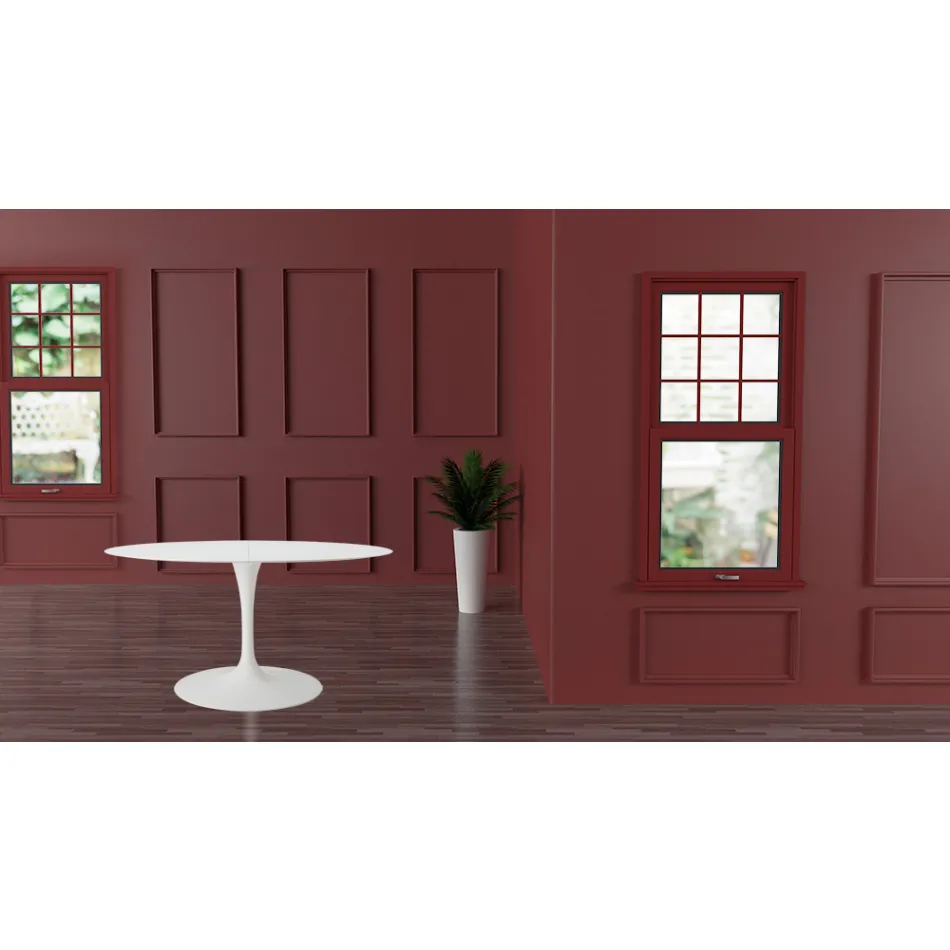 Tavolo Tulip Eero Sarinen H 73 Ovale Allungabile in Laminato Liquido Bianco - Scarlet Viadurini