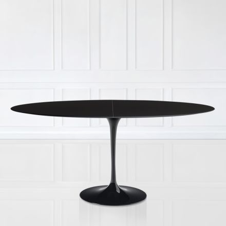 Tavolo Tulip Eero Sarinen H 73 Ovale Allungabile in Laminato Liquido Nero - Scarlet Viadurini
