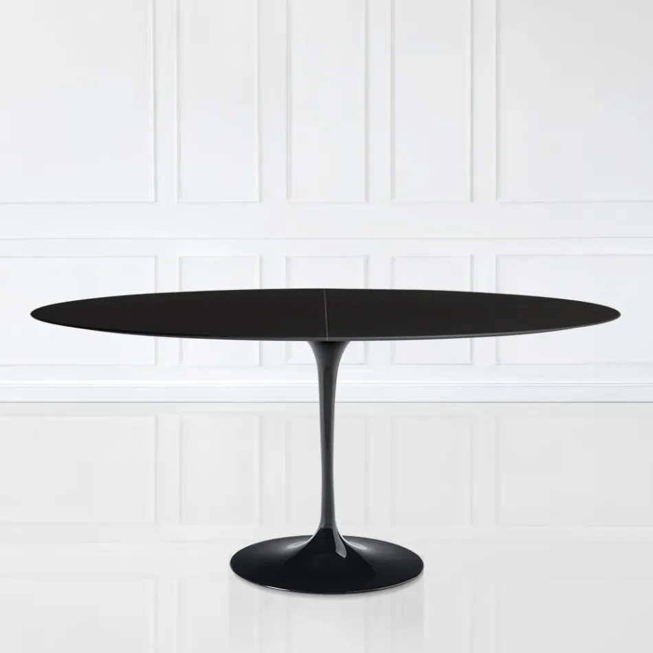 Tavolo Tulip Eero Sarinen H 73 Ovale Allungabile in Laminato Liquido Nero - Scarlet Viadurini