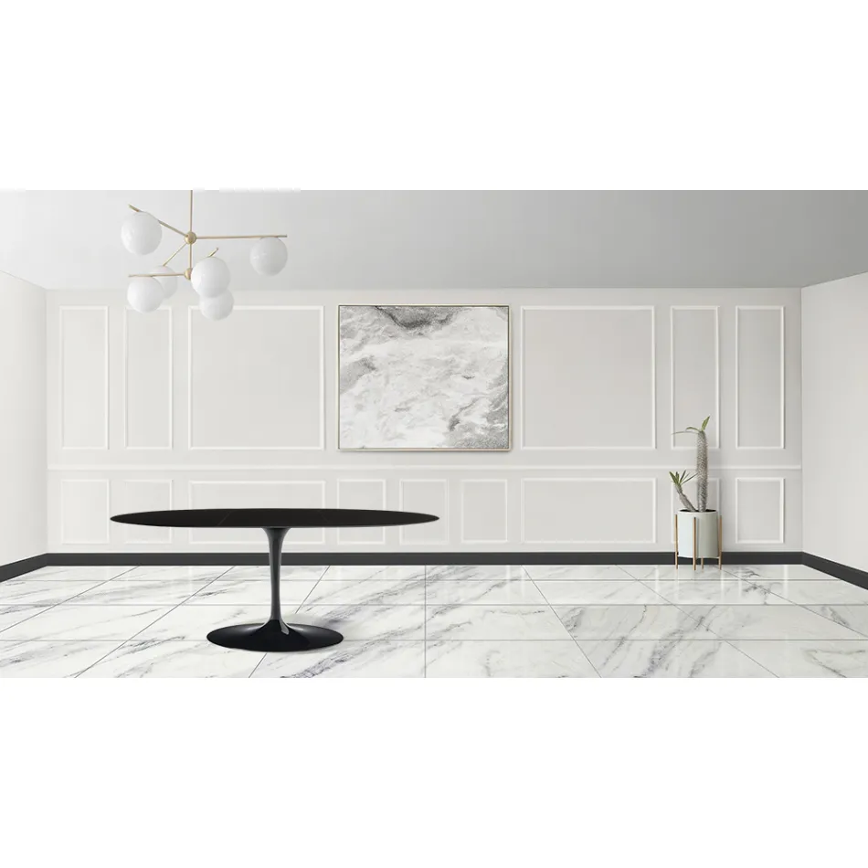 Tavolo Tulip Eero Sarinen H 73 Ovale Allungabile in Laminato Liquido Nero - Scarlet Viadurini