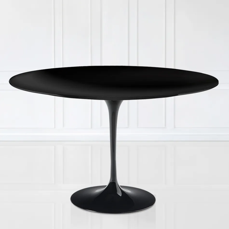 Tavolo Tulip Eero Sarinen H 73 Ovale in laminato Liquido Nero Made in Italy - Scarlet Viadurini