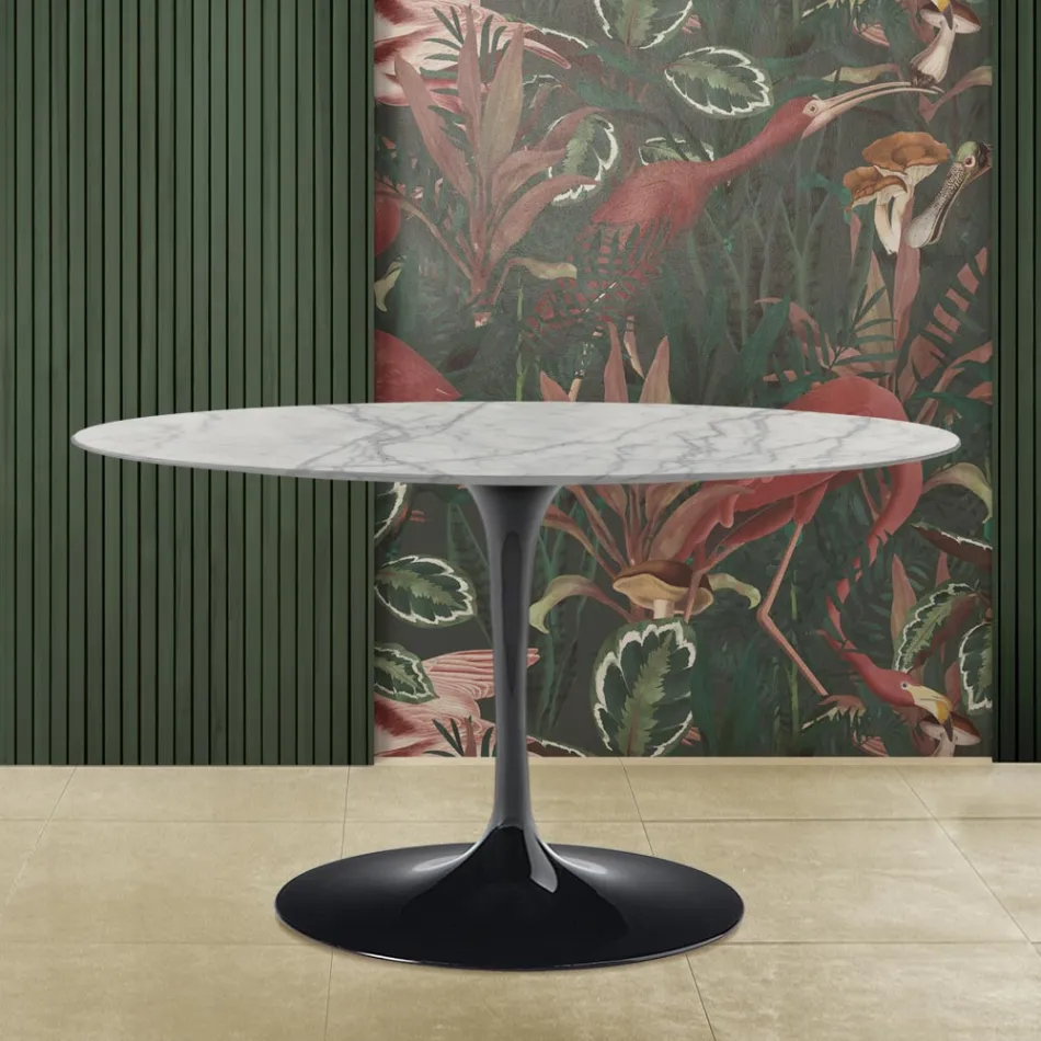 Tavolo Tulip Saarinen H 73 Ovale in Marmo di Carrara Statuarietto Made in Italy - Scarlet Viadurini