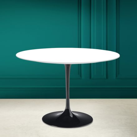 Tavolo Tulip Saarinen H 73 Rotondo in Ceramica Bianco Assoluto Made in Italy - Scarlet Viadurini