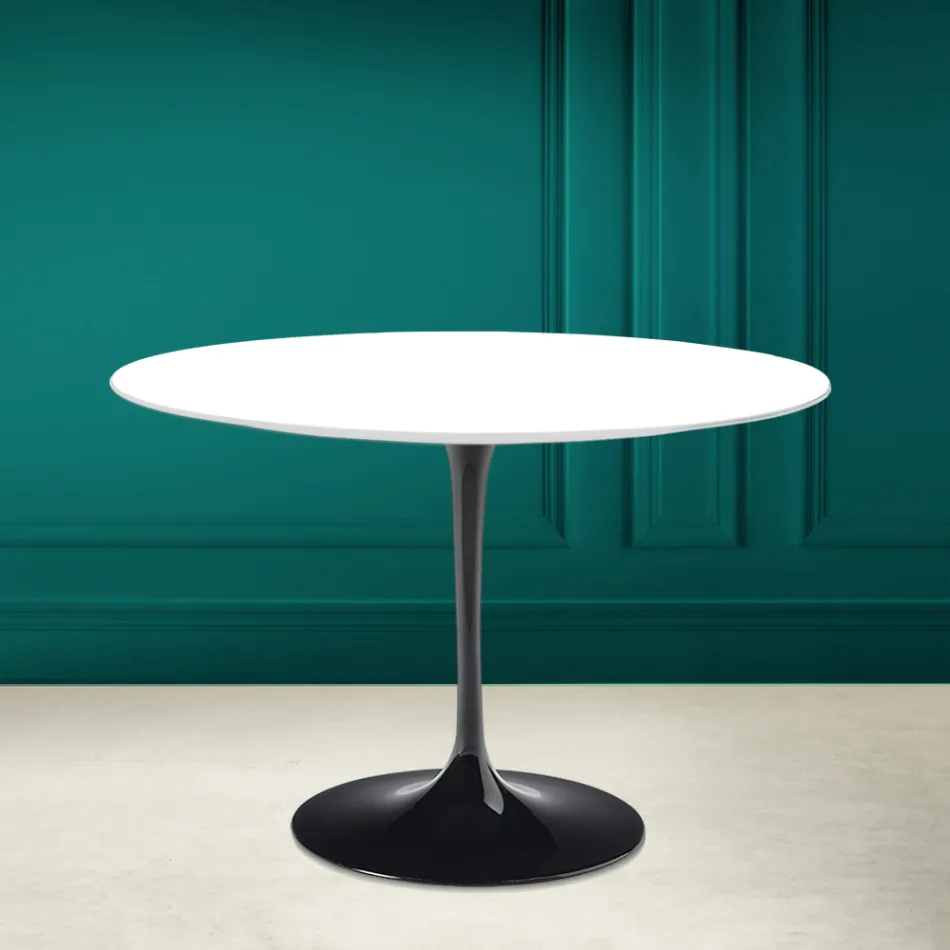 Tavolo Tulip Saarinen H 73 Rotondo in Ceramica Bianco Assoluto Made in Italy - Scarlet Viadurini
