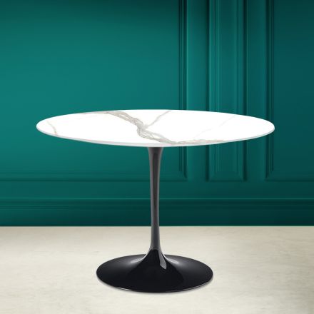 Tavolo Tulip Saarinen H 73 Rotondo in Ceramica Calacatta Michelangelo  Viadurini