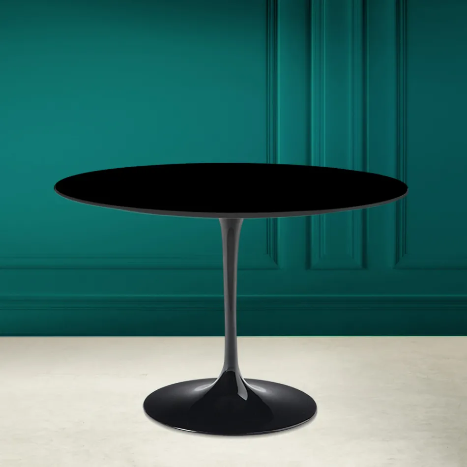 Tavolo Tulip Saarinen H 73 Rotondo in Ceramica Nero Assoluto Made in Italy - Scarlet Viadurini