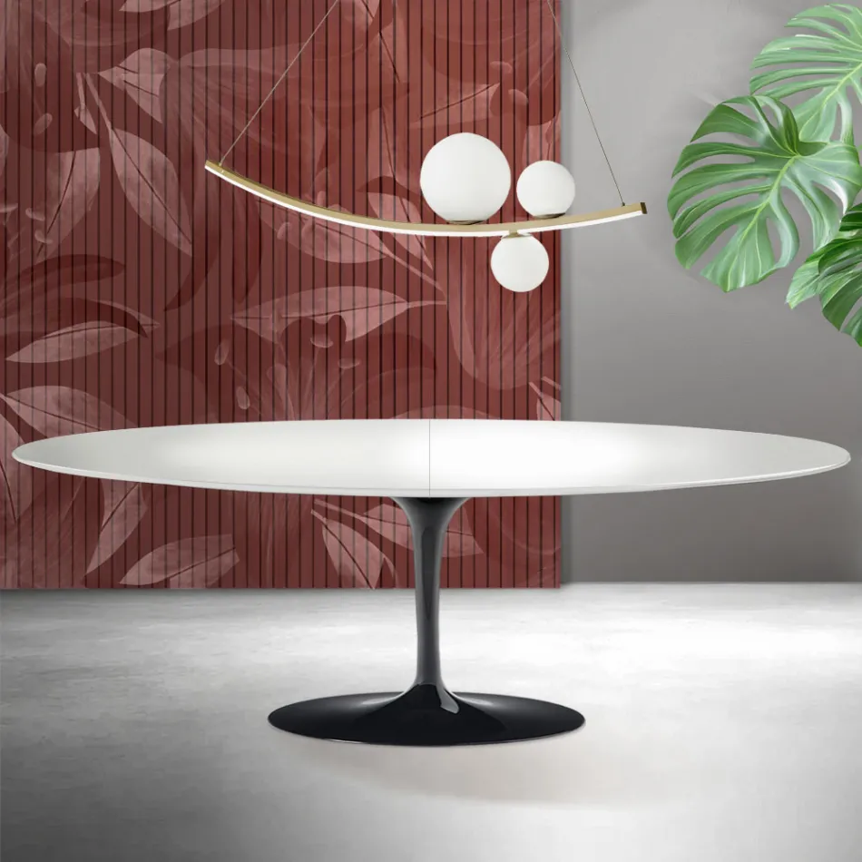 Tavolo Tulip Saarinen H 74 cm Allungabile in Ceramica Florim Bianca - Scarlet Viadurini